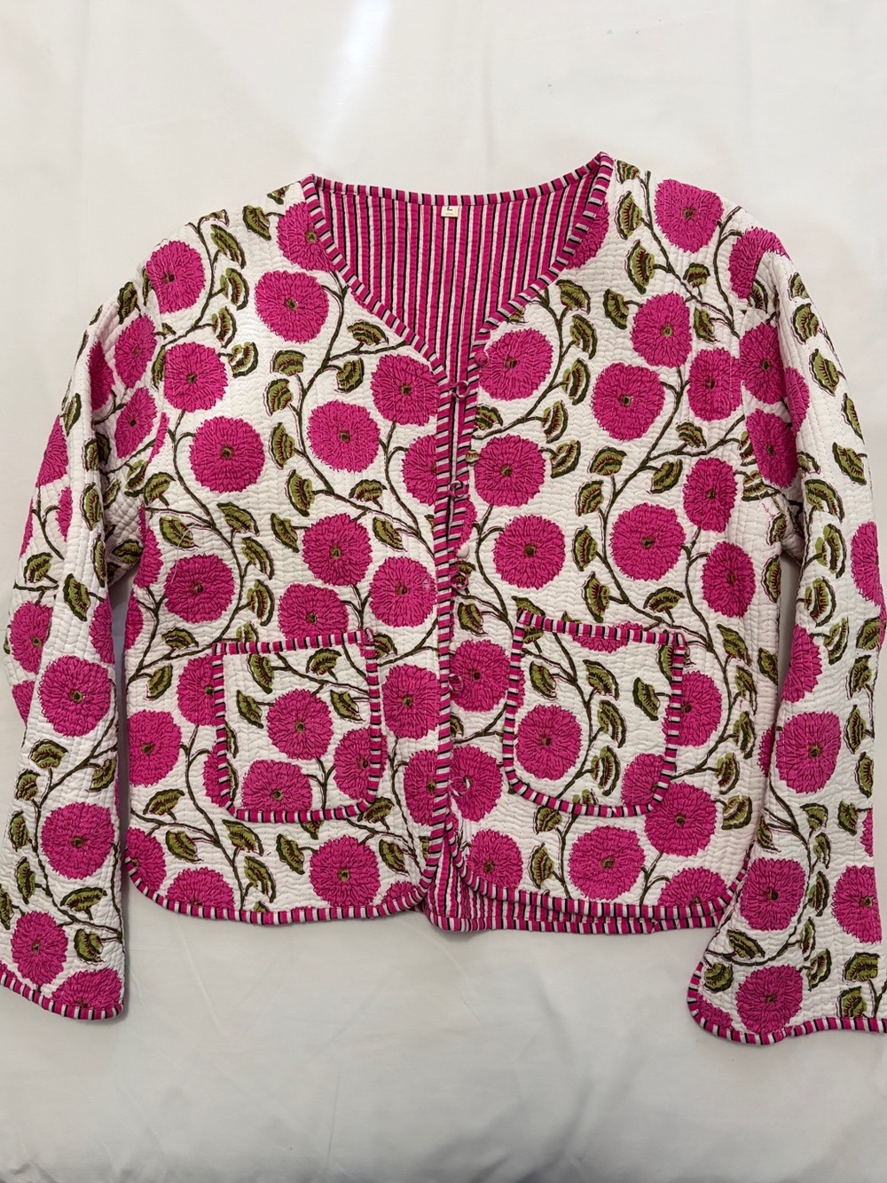 Quilted floral and striped reversible jacket